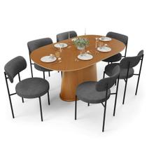 Mesa Valência Com 06 Cadeiras Para Sala De Jantar Louise L02 Linho Cinza Escuro - Lyam Decor