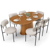 Mesa Valência Com 06 Cadeiras Para Sala De Jantar Louise L02 Linho Cru - Lyam Decor Mesa Valência Com 06 Cadeiras Para Sala De Jantar Louise L02 Linho Cru - Lyam Decor