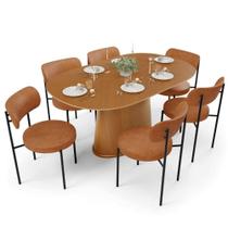 Mesa Valência Com 06 Cadeiras Para Sala De Jantar Louise L02 material sintético Canela - Lyam Decor
