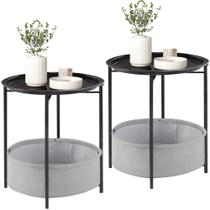 Mesa VECELO, lado redondo, com cesta de tecido, 2 peças, preta Mesa VECELO, lado redondo, com cesta de tecido, 2 peças, preta