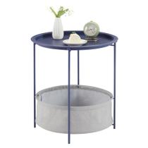 Mesa VECELO Mesa lateral redonda com cesta de tecido azul