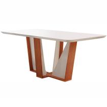 Mesa Veneza 135x90 COM Vidro LJ Móveis Cor Cinamomo Off White