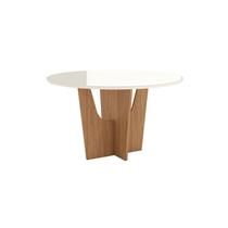 Mesa Vértice para 6 Lugares Tampo de 140cm Redonda com Vidro Marrom/Nature/Off White