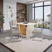 Mesa Viena 120x90cm Tampo de Mdf e Vidro com 4 Cadeiras Monaco
