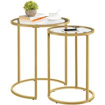 Mesa Yaheetech Nesting Side Tables Metal Glass Set 2