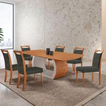Mesa Zeus 180cm Tampo Laminado Canto Barril Com 6 Cadeiras Jade Imbuia Natural Mesa Zeus 180cm Tampo Laminado Canto Barril Com 6 Cadeiras Jade Imbuia Natural