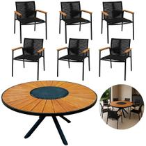 Mesa Zurick 1,50 + 6 Poltronas Alumínio Corda Náutica Braços de Madeira Mesa Zurick 1,50 + 6 Poltronas Alumínio Corda Náutica Braços de Madeira