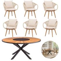 Mesa Zurick 1,50 6 Poltronas Alumínio Corda Náutica Pés de Madeira Mesa Zurick 1,50 6 Poltronas Alumínio Corda Náutica Pés de Madeira