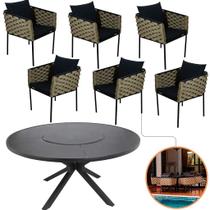Mesa Zurick 1,50m com 6 Poltronas Ametista em Alumínio e Tricô Náutico - Conjunto para Área Externa Mesa Zurick 1,50m com 6 Poltronas Ametista em Alumínio e Tricô Náutico - Conjunto para Área Externa