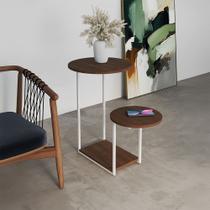 Mesal Lateral Cibele Tampo Redondo Ferro Branco Tampo Amêndoa