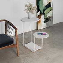 Mesal Lateral Cibele Tampo Redondo Ferro Branco Tampo Branco