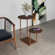 Mesal Lateral Cibele Tampo Redondo Ferro Cobre Tampo Amêndoa