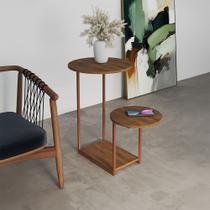 Mesal Lateral Cibele Tampo Redondo Ferro Cobre Tampo Freijó