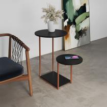 Mesal Lateral Cibele Tampo Redondo Ferro Cobre Tampo Preto