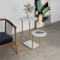 Mesal Lateral Cibele Tampo Redondo Ferro Dourado Tampo Branco