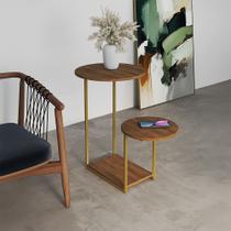 Mesal Lateral Cibele Tampo Redondo Ferro Dourado Tampo Freijó