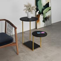 Mesal Lateral Cibele Tampo Redondo Ferro Dourado Tampo Preto