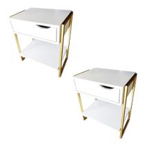 Mesas cabeceira quarto apoio cama MDF nicho Branco dourado Lateral