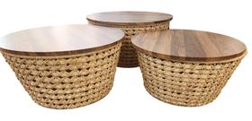 Mesas De Apoio Rattan Natural Fino Acabamento Trançado Tampo Mesas De Apoio Rattan Natural Fino Acabamento Trançado Tampo