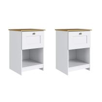 Mesas de Cabeceira Kit com 2 peças Americano Branco/Ipê