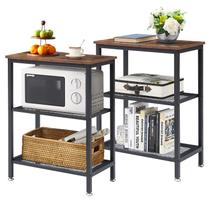 Mesas Laterais Altas VECELO, mesa de cabeceira de 76 cm de Altura com Prateleira de 3 Níveis para Quarto e Sala de Estar, Fácil Montagem, Estilo Industrial, Marrom