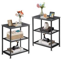 Mesas Laterais Altas VECELO, mesa de cabeceira de 76 cm de Altura com Prateleira de 3 Níveis para Quarto e Sala de Estar, Montagem Fácil, Estilo Industrial, Cinza Carbono