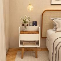 Mesinha Cabeceira Branca Criado Retrô Pés Madeira Mdf Quarto