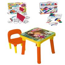 Mesinha Com Cadeira Didática Masha Urso +Kit Rush e Desenho Mesinha Com Cadeira Didática Masha Urso +Kit Rush e Desenho