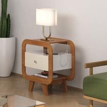 Mesinha de Cabeceira Canto com Gaveta e USB para Carregar Celular Mesa de Apoio Lateral Moderna Retrô Smart Furniture