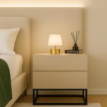 mesinha de cabeceira para quarto com 2 gavetas eros 45cm retro com pé de ferro preto luxuosa