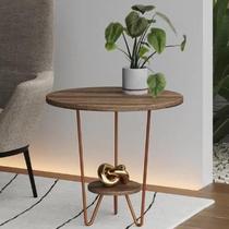 Mesinha de Canto Apoio Lateral Sofá Italy Base de Ferro Tampo Redondo de Madeira Mesinha de Canto Apoio Lateral Sofá Italy Base de Ferro Tampo Redondo de Madeira