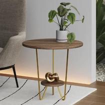 Mesinha de Canto Apoio Lateral Sofá Italy Base de Ferro Tampo Redondo de Madeira Mesinha de Canto Apoio Lateral Sofá Italy Base de Ferro Tampo Redondo de Madeira