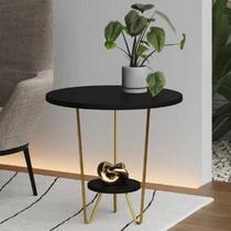 Mesinha de Canto Apoio Lateral Sofá Italy Base de Ferro Tampo Redondo de Madeira Mesinha de Canto Apoio Lateral Sofá Italy Base de Ferro Tampo Redondo de Madeira