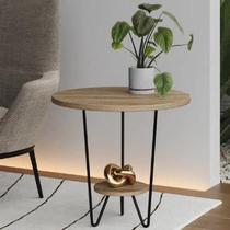 Mesinha de Canto Apoio Lateral Sofá Italy Base de Ferro Tampo Redondo de Madeira Mesinha de Canto Apoio Lateral Sofá Italy Base de Ferro Tampo Redondo de Madeira