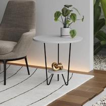 Mesinha de Canto Apoio Lateral Sofá Italy Base de Ferro Tampo Redondo de Madeira Mesinha de Canto Apoio Lateral Sofá Italy Base de Ferro Tampo Redondo de Madeira