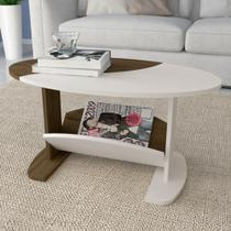 Mesinha de Centro Oval Artely Ísis Cor Amêndoa Com Off White