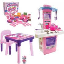 Mesinha Infantil Cadeira Hello Kitty +Big Cozinha e Chazinho