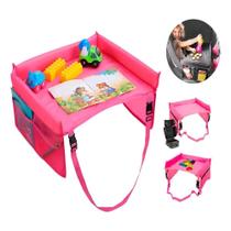 Mesinha Infantil Carro Casa Mesa Porta Objetos Bolsos Dobravel Portatil Bebe Criança Apoio Rosa