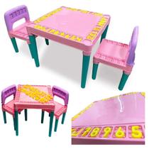 Mesinha Infantil de Atividades Educativa Com 2 Cadeiras Tritec Rosa