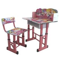 Mesinha infantil de estudo ajustavel com cadeira kit bancada didatica para crianças rosa meninas