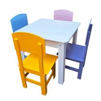 Mesinha Infantil Didática Para Crianças com 4 Cadeiras Coloridas Madeira MDF Desmontável - Real Ambiente