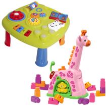Mesinha Infantil Didática Som E Luz + Girafa Rosa Para Atividades Bebê Menina Menino Cardoso Toys