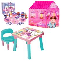 Mesinha Infantil Didática Unicórnio + Minha Casinha e Jantar Mesinha Infantil Didática Unicórnio + Minha Casinha e Jantar