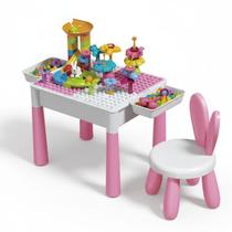 Mesinha Infantil Funcional com Banquinho e Blocos de Montar