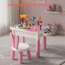 Mesinha Infantil Funcional com Banquinho e Blocos de Montar - Brinq Kids Mesinha Infantil Funcional com Banquinho e Blocos de Montar - Brinq Kids