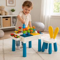 Mesinha Infantil Funcional Didática com Banquinho e Blocos de Montar Mesinha Infantil Funcional Didática com Banquinho e Blocos de Montar