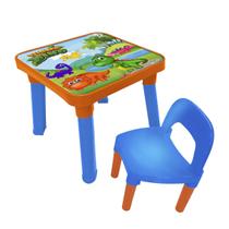 Mesinha Infantil Mesa Com Cadeira Didática Plastico Criança Menino e Menina - Turma do Dino