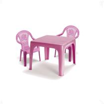 Mesinha Infantil Rosa 46x38cm+2 Cadeira Poltroninha Kids