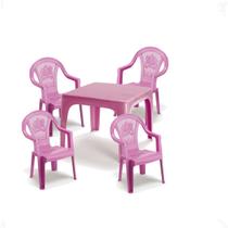 Mesinha Infantil Rosa 46x38cm+4 Cadeira Poltroninha Kids