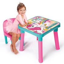 Mesinha Infantil Unicórnio Acompanha Mesa + Cadeira + Cartela de Adesivos